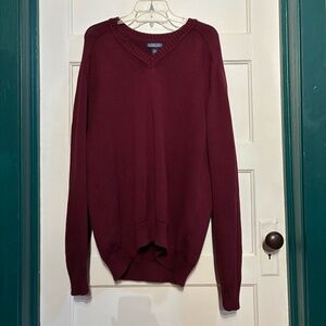 Vintage Lands' End Burgundy V-Neck Sweater/Jumper 100% Cotton USA